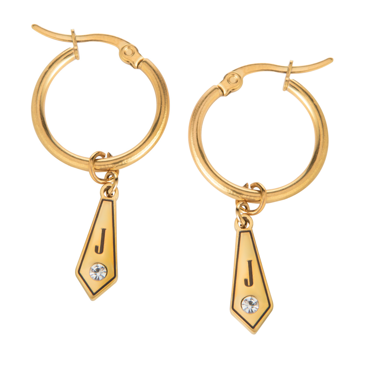 Personalised Hoop Earrings with Diamond-Shaped Pendant & Crystal