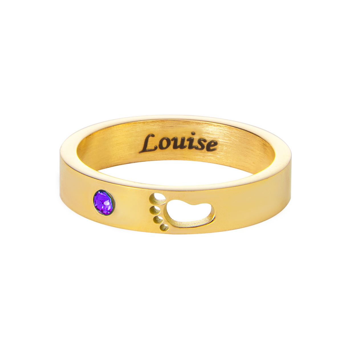 Personalised Baby Name Ring with Footprint & Birthstone