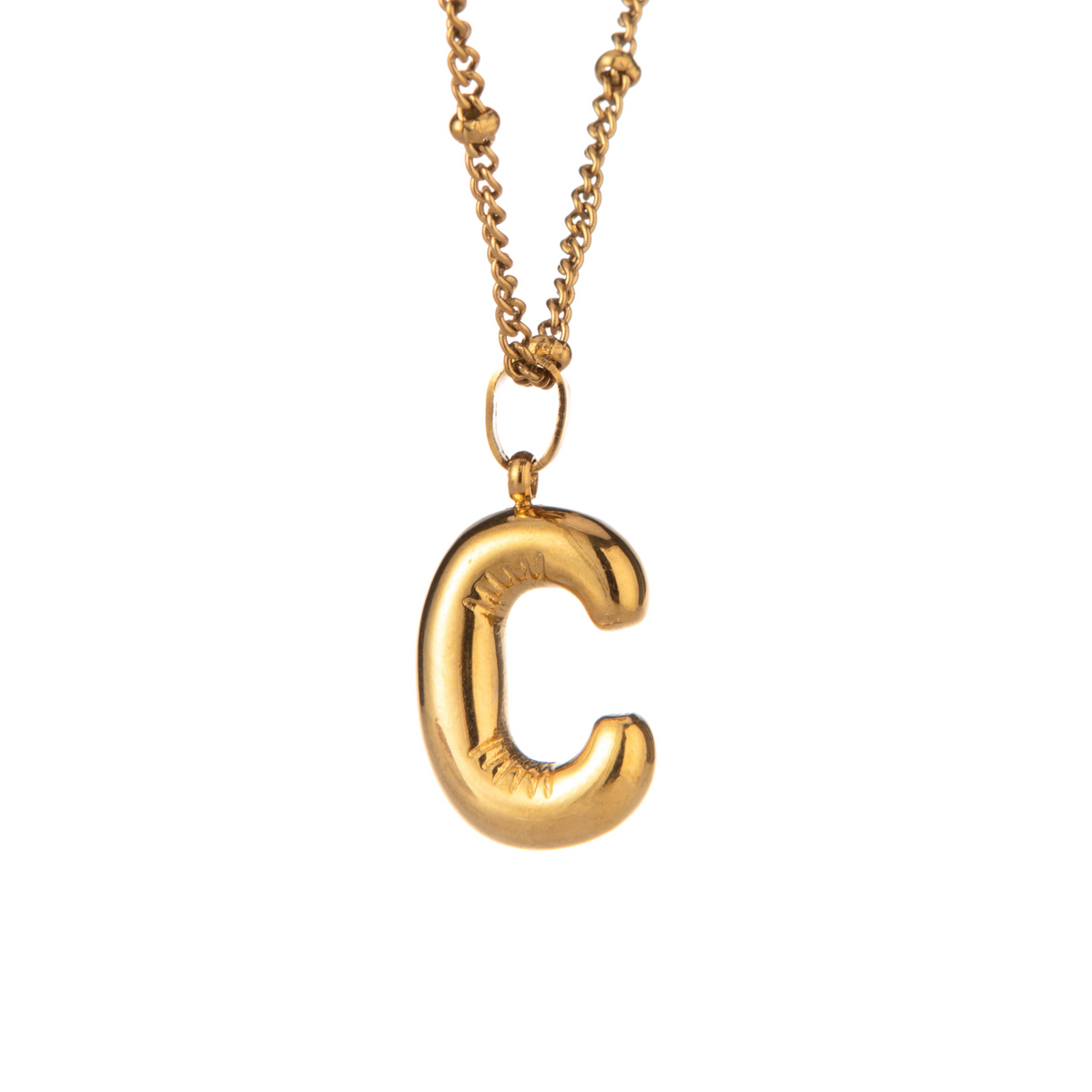 Bubbly Initial Necklace with Beaded Chain
