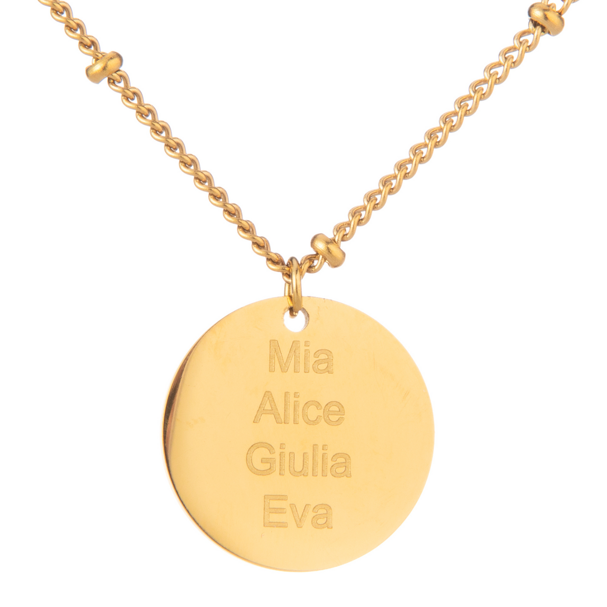 Personalised Engraved Disc Necklace with Beaded Chain