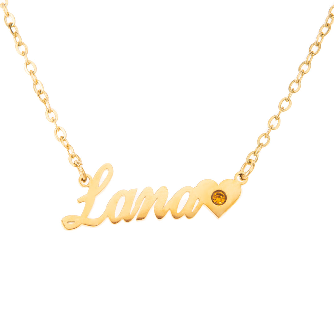 Personalised Name Necklace with Heart & Birthstone