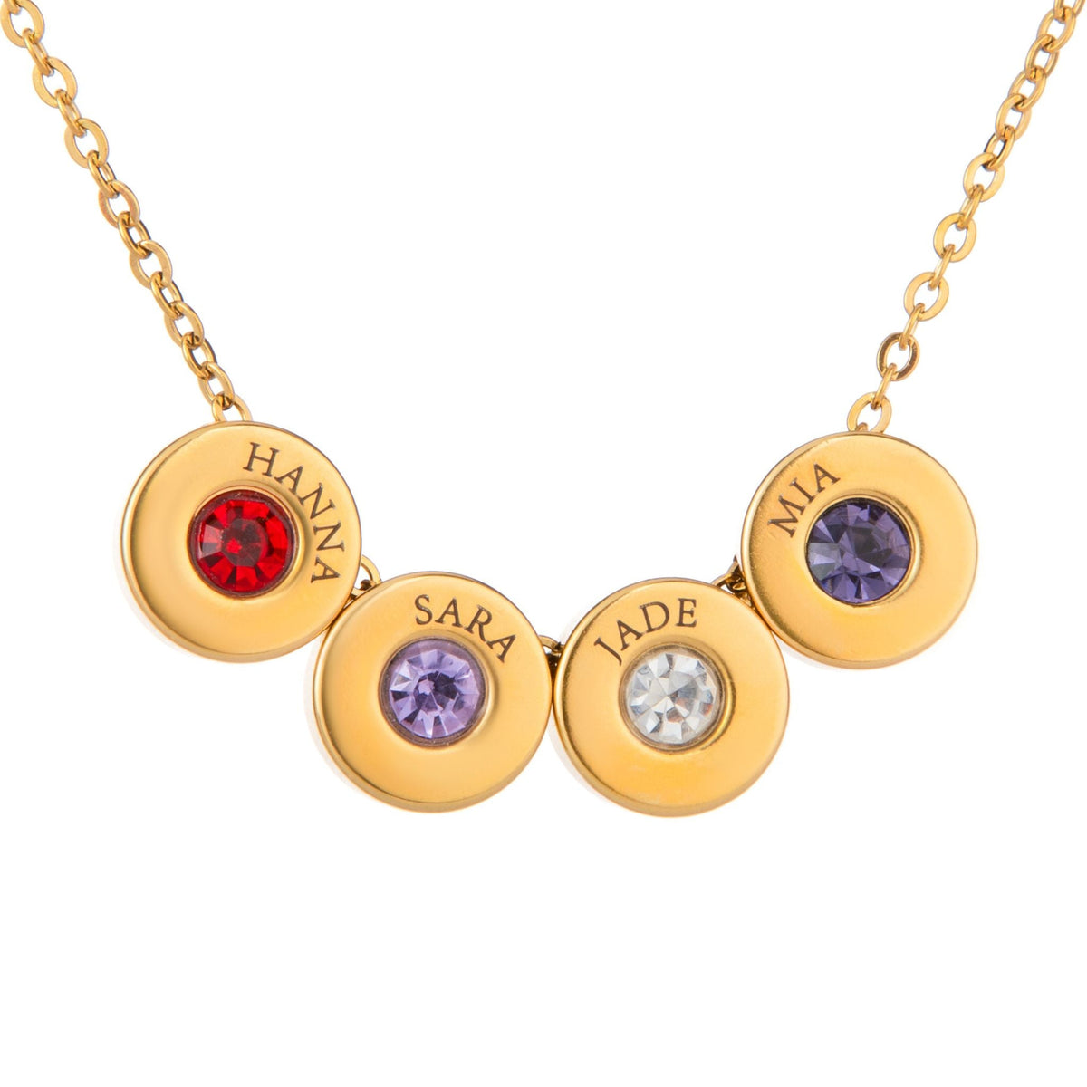 Personalised Engraved Bead Necklace with Names & Birthstones