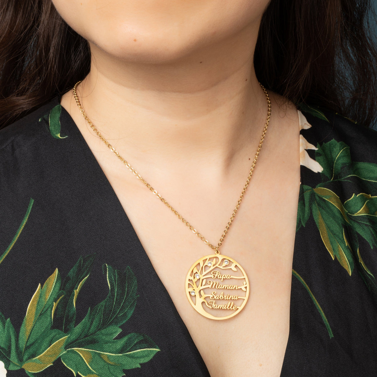 Crystal Embellished Family Tree Name Necklace