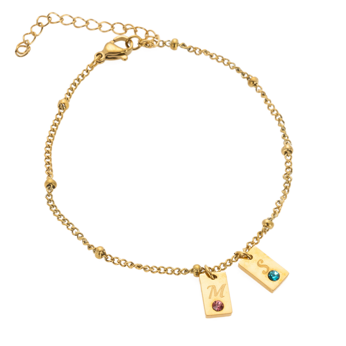 Personalised Initials and Birthstones Pendant Bracelet