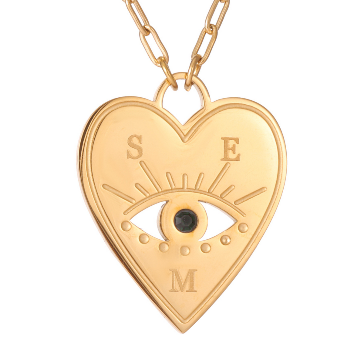 Personalised Heart Necklace with Evil Eye and Stone