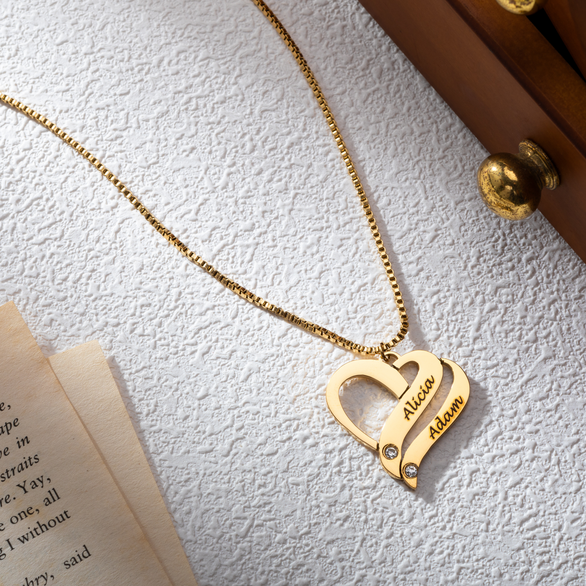 Personalised Intertwined Heart Necklace with Crystal