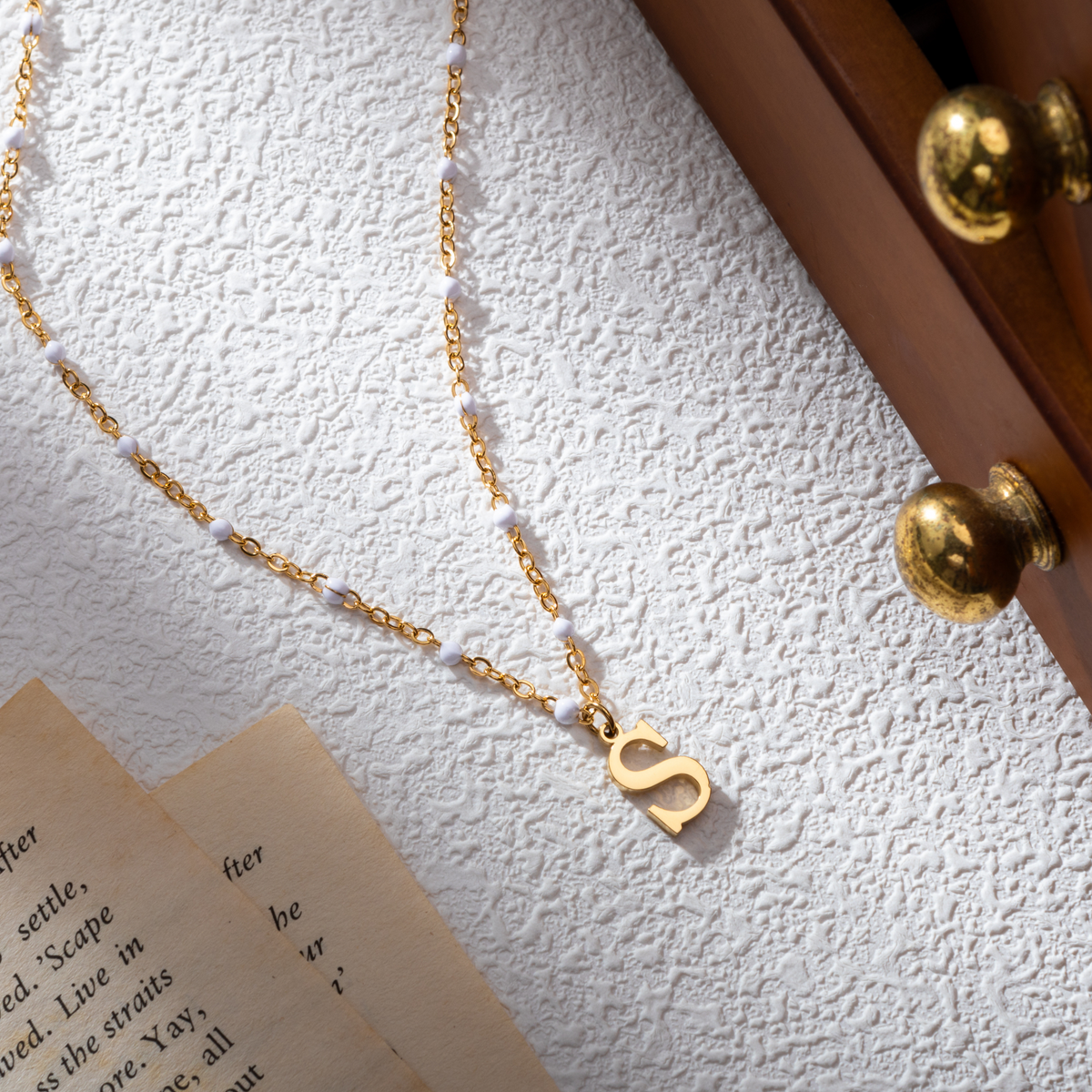 Personalised Initial Necklace with Beaded Chain