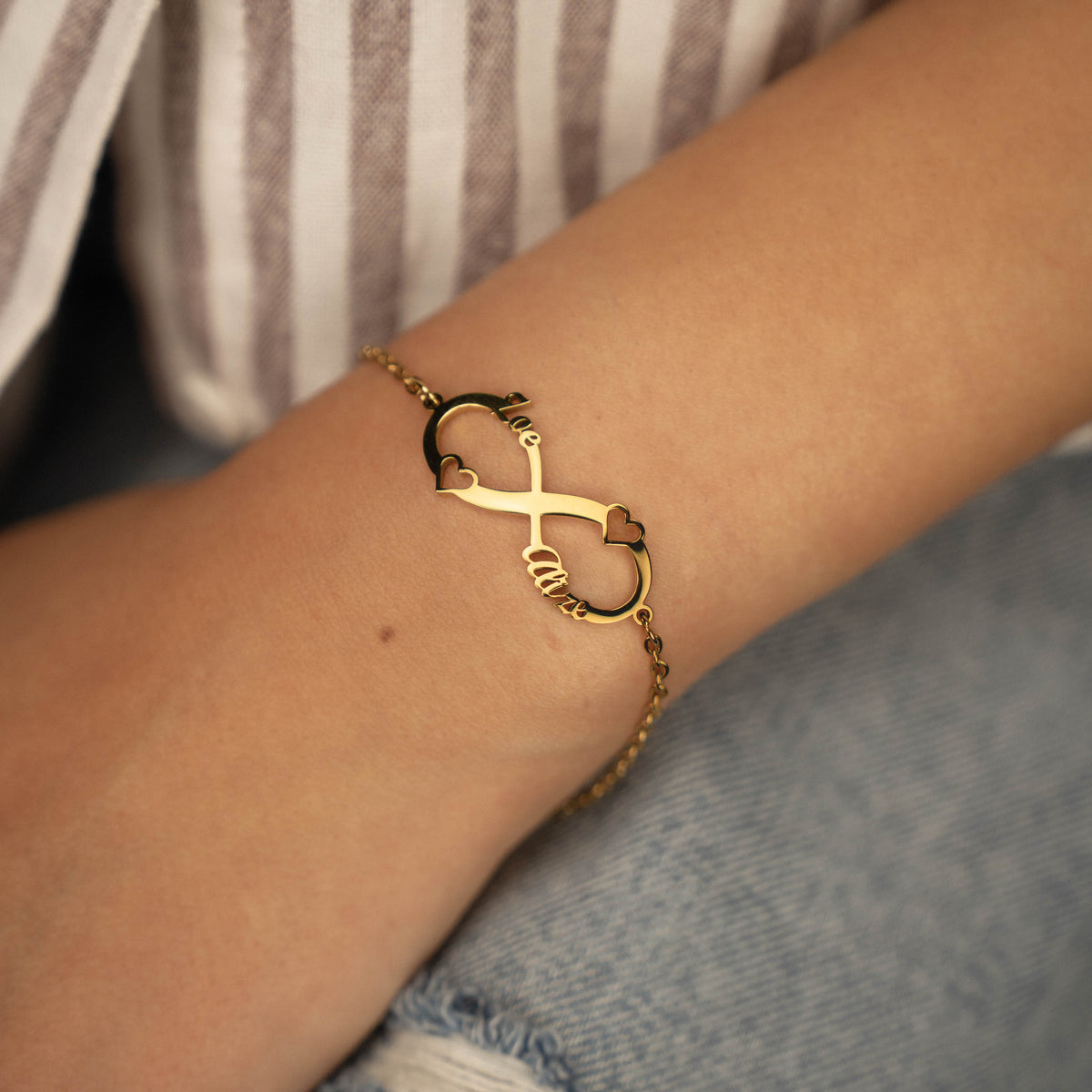Personalised Infinity Bracelet with 2 Names & Hearts