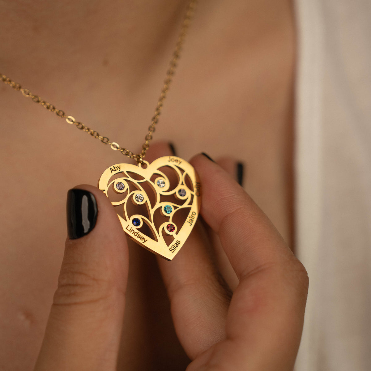 Personalised Family Heart Birthstone Pendant Necklace