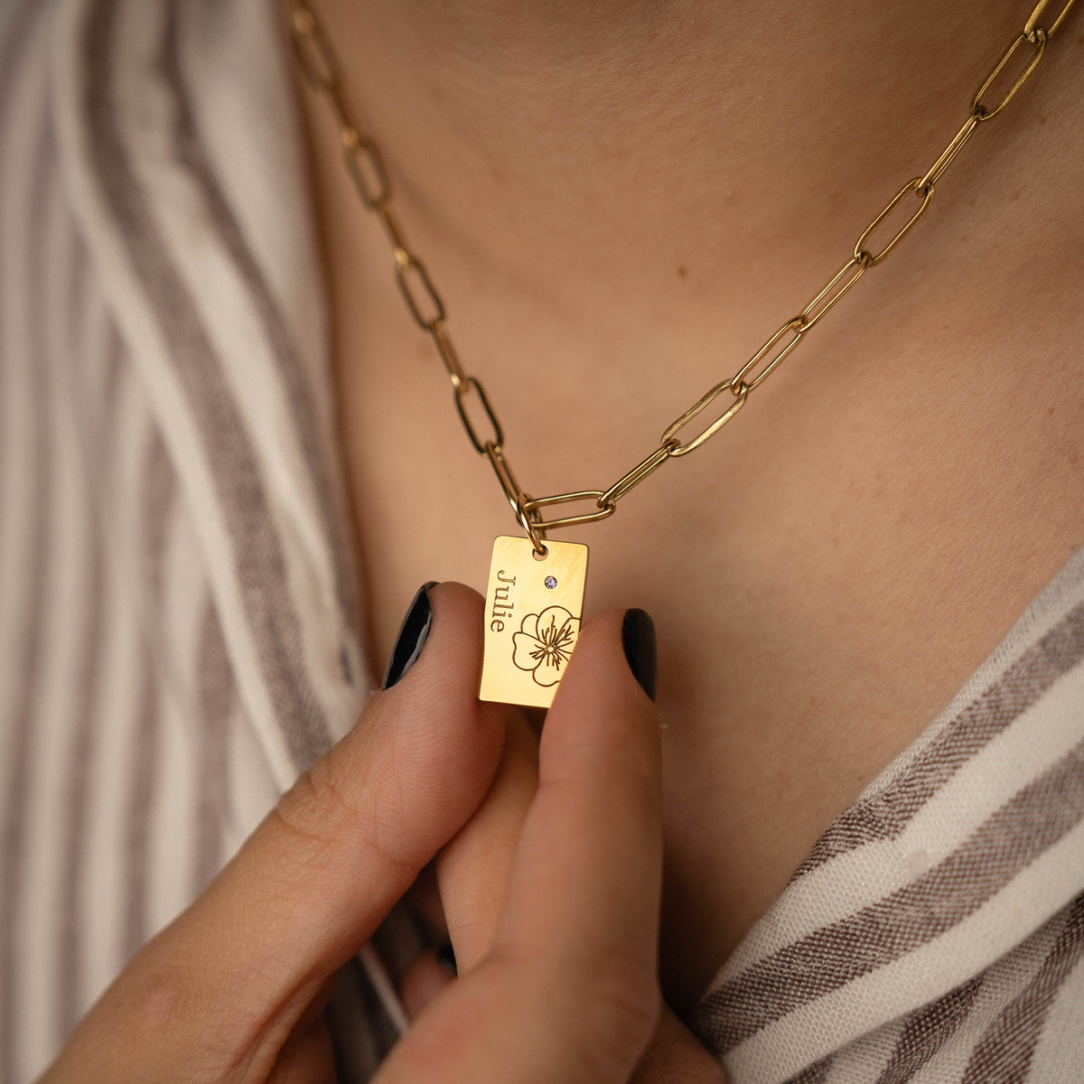 Name and Flower Pendant with Birthstone