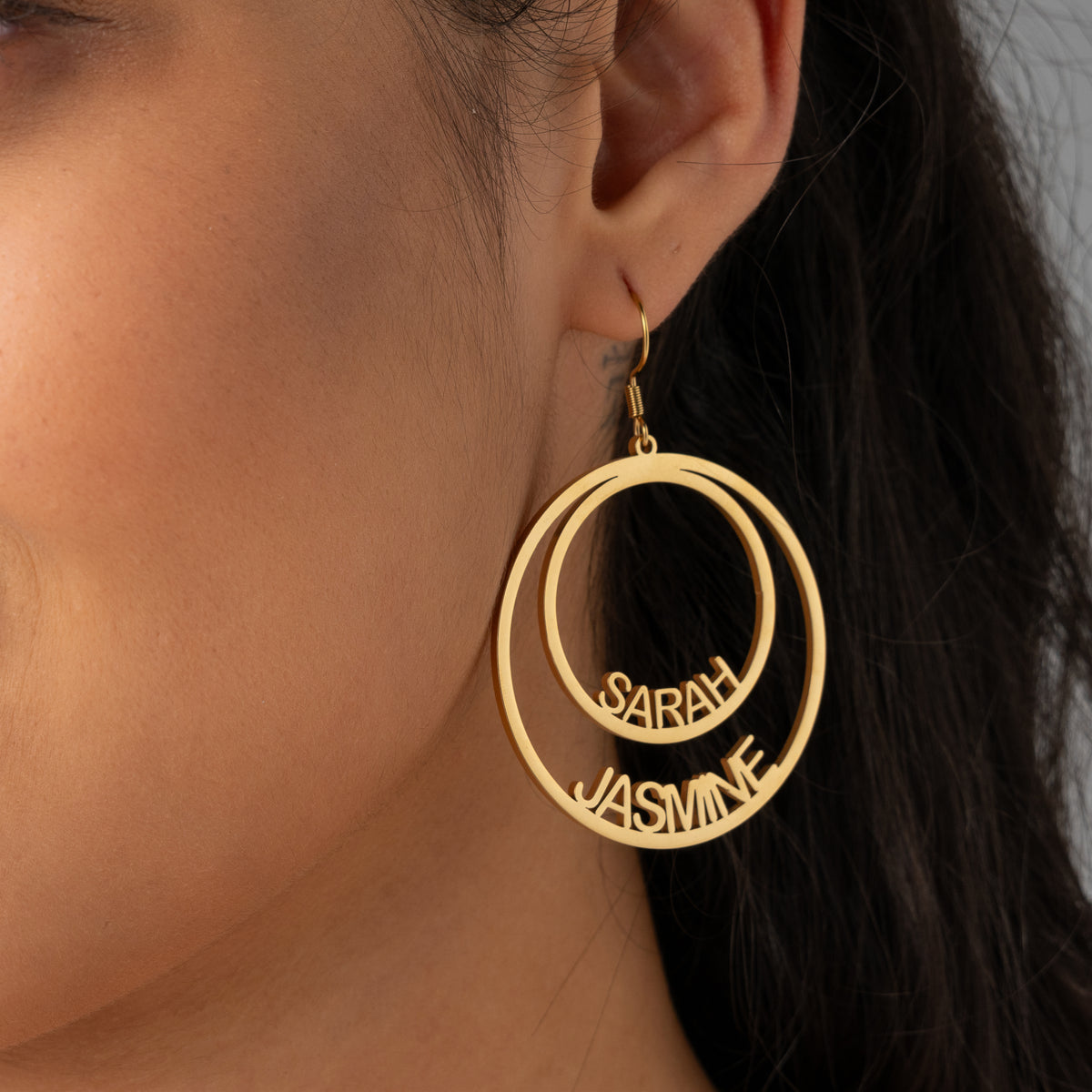 Personalised Double Circle Earrings with Two Names
