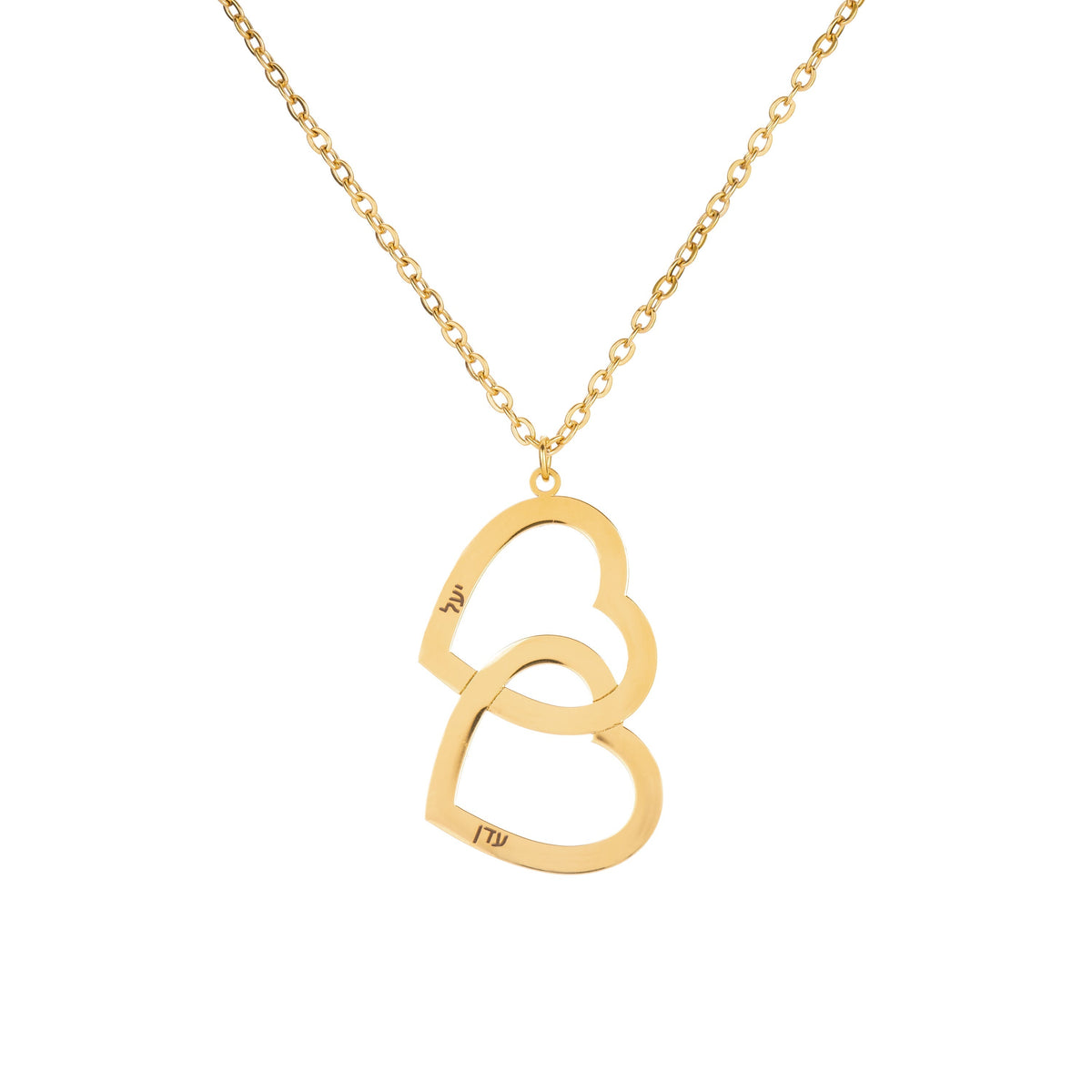 Hebrew Personalised Double Heart Necklace with Two Names