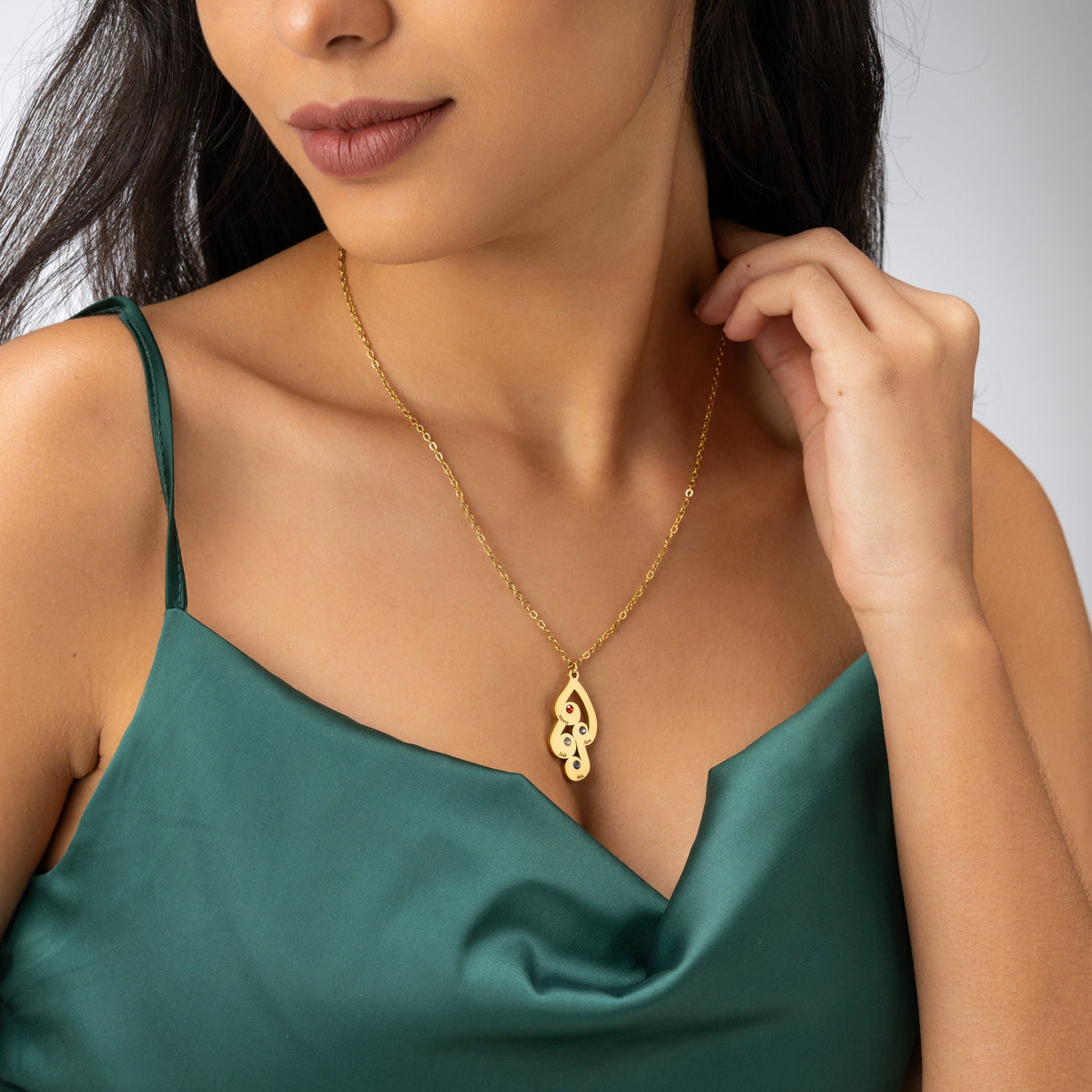Personalised Intertwined Droplet Name & Birthstone Necklace