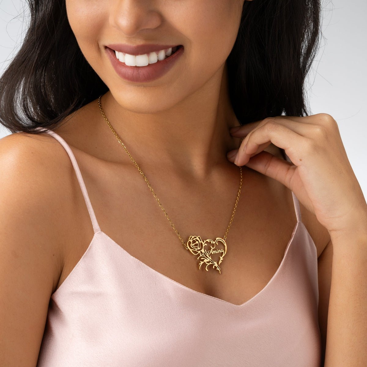 Personalised Heart & Rose Necklace