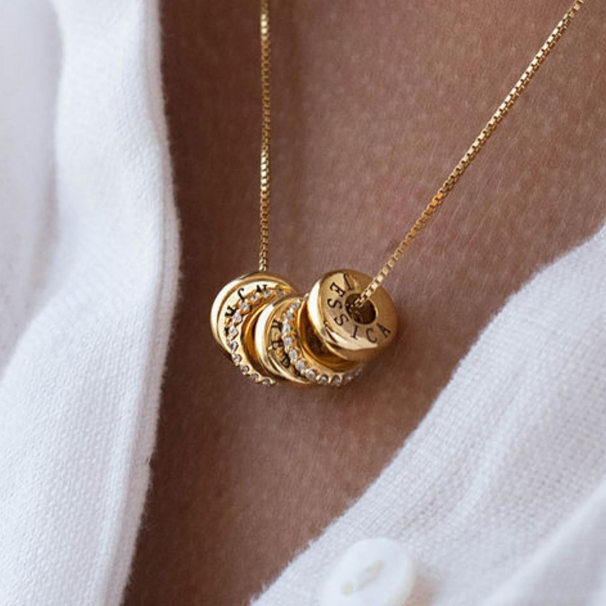 Personalised Engraved Disc Necklace with Sparkling Stones