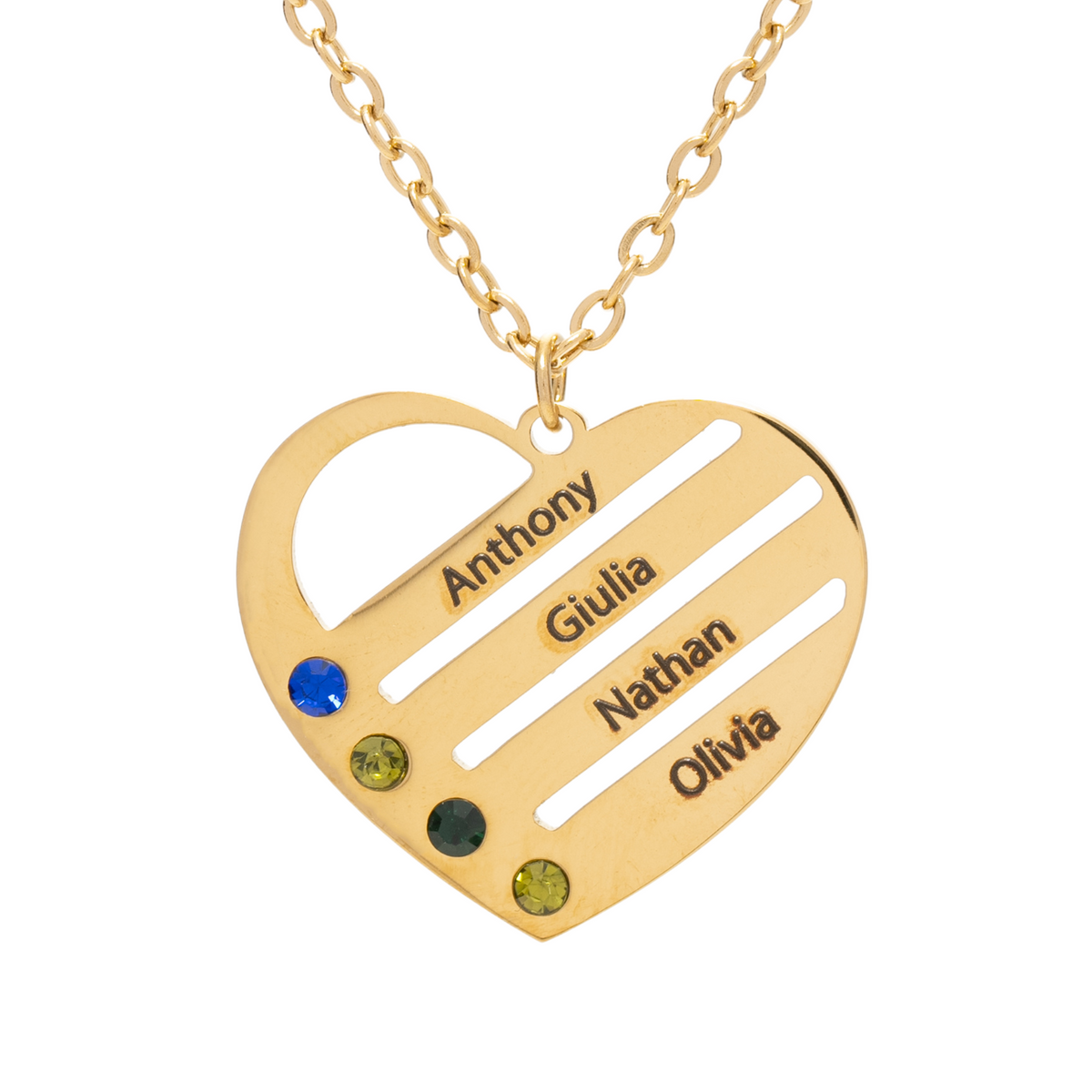 Personalised Family Birthstone Heart Necklace