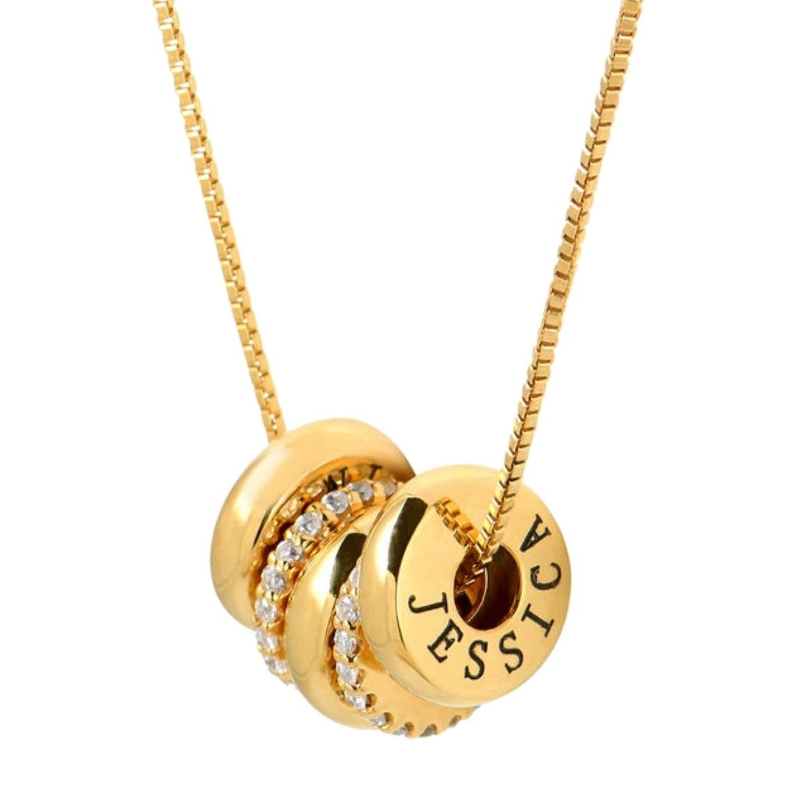 Personalised Engraved Disc Necklace with Sparkling Stones