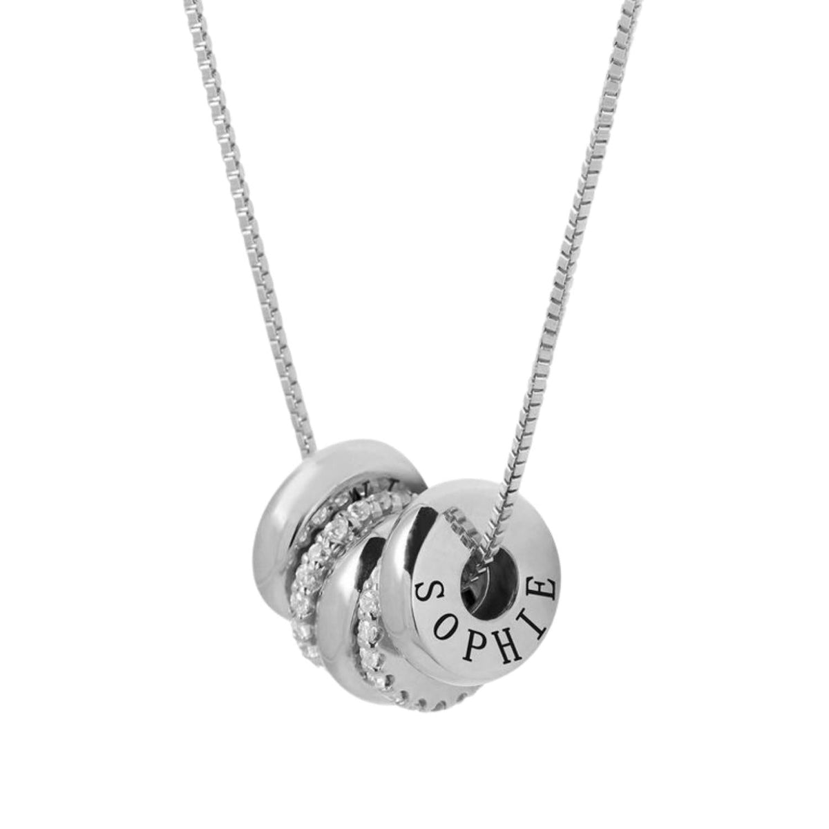 Personalised Engraved Disc Necklace with Sparkling Stones